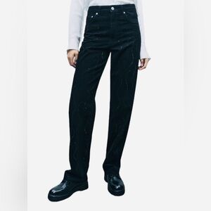 Zara Womens Straight Leg Mid Rise Rhinestone Black Jeans Size US 2/ EU 34 NWT